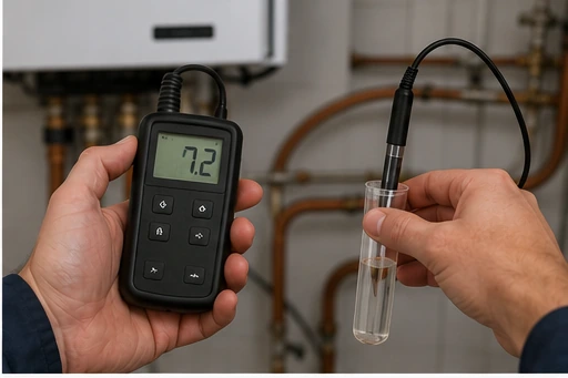 Meting van systeemwaterkwaliteit met meetapparatuur