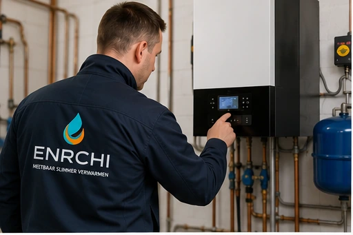 Installateur controleert het systeemwater van een verwarmingsinstallatie