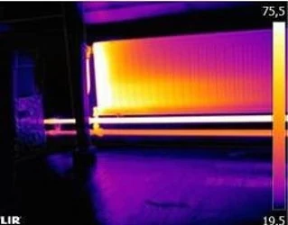 Thermografisch beeld van warmteverdeling in een radiator